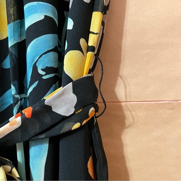 Lafayette 148 | Nia Blooming Eden Silk Midi Dress Pleated Tie Waist Size M - Picture 9 of 15